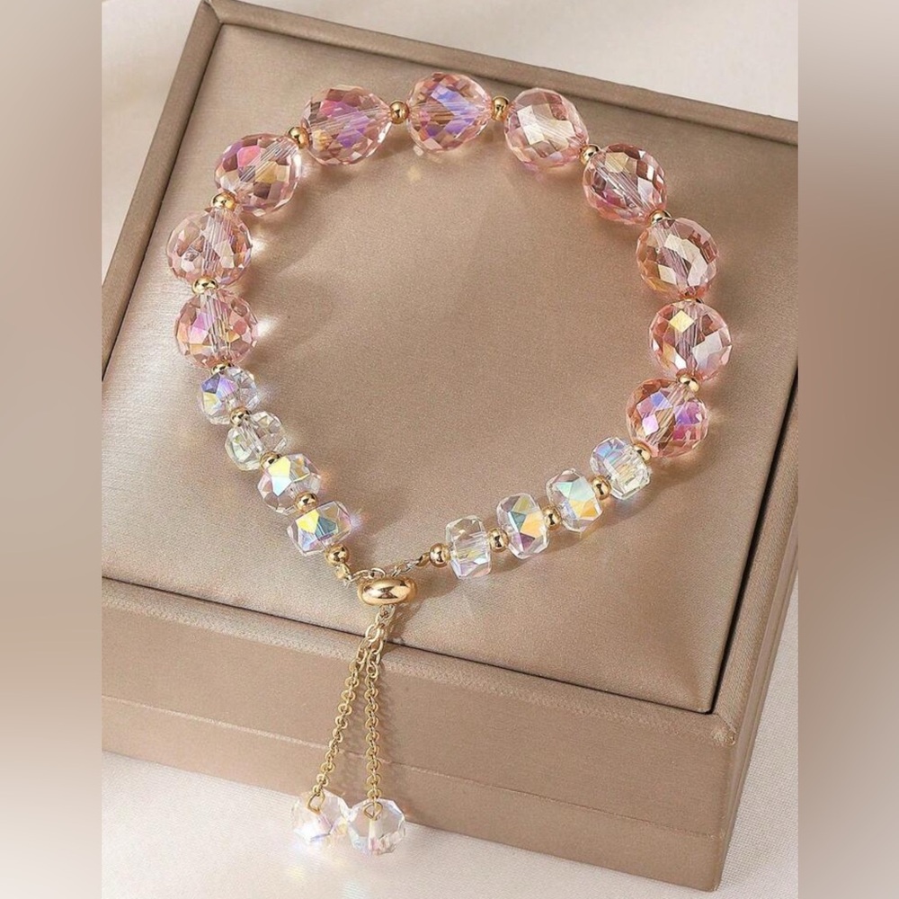 PINK CLEAR AB GLASS ADJUSTABLE BRACELET
